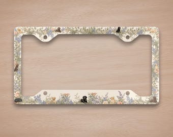 Cadre de plaque d'immatriculation Labrador Retriever à motif floral, cadeau pour maman Labrador, accessoire de voiture Labrador noir, jaune et chocolat, cadeau pour amoureux des chiens