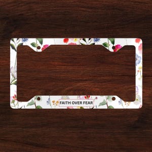 Christian License Plate Frame, Christian Car Accessory, Wildflower Floral Design, Inspirational Gift, Bible Verse Car Frame
