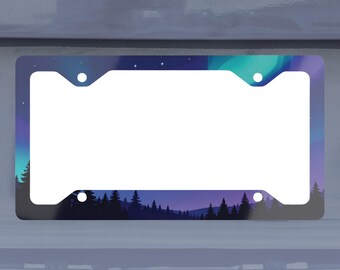 Northern Lights License Plate Frame, Aurora Pine Forest Car Accessory, Nature Lover Gift