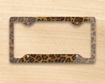 Leopard License Plate Frame, Leopard Print Car Accessory, Animal Print License Plate Holder, Cute Car Decor, Gift for Her