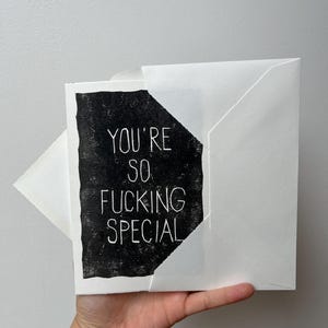 you‘re so fucking special - Kunstkarte mit Linoldruck, handgedruckt