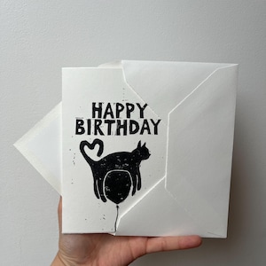 happy Birthday Geburtstagskarte mit Linoldruck, handgedruckt