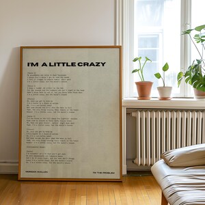 Morgan Wallen 'i'm A Little Crazy' Lyrics Poster: Trendy Country Decor