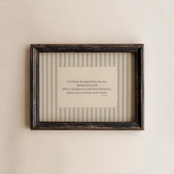 PHYSICAL PRINT Striped Bible Verse Wall Art, Jeremiah 29:11 Blue Scripture Print, Christian Home Decor, Vintage Scripture Poster (unframed)