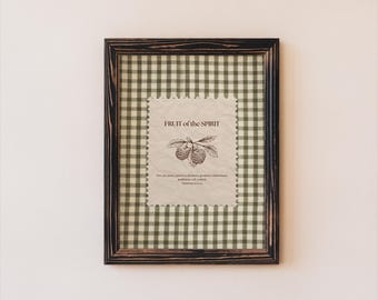 PHYSICAL PRINT Fruit of the Spirit Wall Art, Green Gingham Bible Verse Print, Vintage Scripture Poster, Christian Home Decor (unframed)