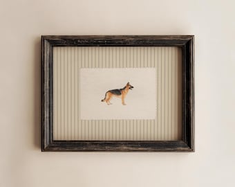 PHYSICAL PRINT German Shepherd Print, Vintage Striped Dog Decor, Watercolor Pet Wall Art, Animal Cottagecore Poster (unframed)
