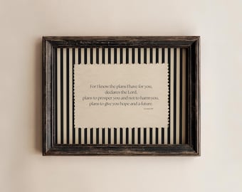 Impresión física: Arte mural con versículos bíblicos a rayas, Jeremías 29:11, decoración cristiana para el hogar, póster vintage de las Escrituras.