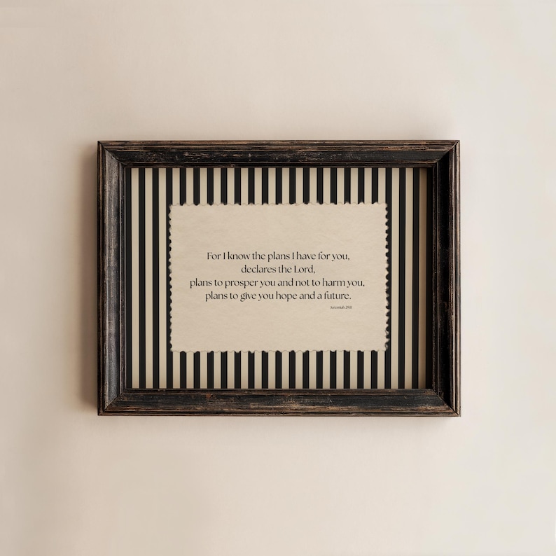 PHYSICAL PRINT Striped Bible Verse Wall Art, Jeremiah 29:11 Scripture Print, Christian Home Decor, Vintage Scripture Poster