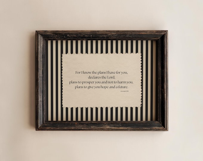 PHYSICAL PRINT Striped Bible Verse Wall Art, Jeremiah 29:11 Scripture Print, Christian Home Decor, Vintage Scripture Poster