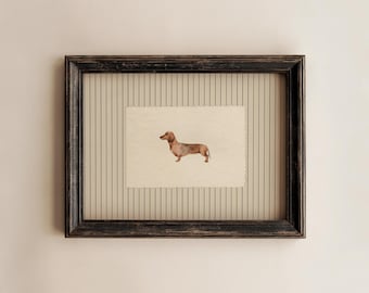 PHYSICAL PRINT Weiner Dog Print, Mini Dachshund, Vintage Striped Dog Decor, Watercolor Pet Wall Art, Animal Cottagecore Poster (unframed)