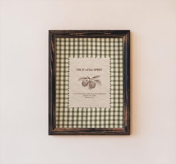 Fruit of the Spirit Wall Art, Green Gingham Bible Verse Print, Vintage Scripture Poster, Christian Home Decor, Vertical Digital Download