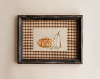 Gingham Pumpkin Print Fall Decor, Autumn Printable Wall Art, Pumpkins Watercolour Painting, Rustic Farmhouse Print, Digital Download