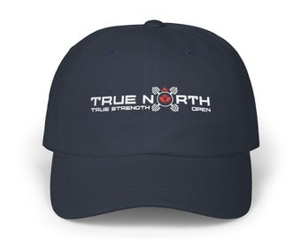 True North True Strength Open Dad Baseball Cap | Navy Blue Adjustable Hat with Embroidered Logo