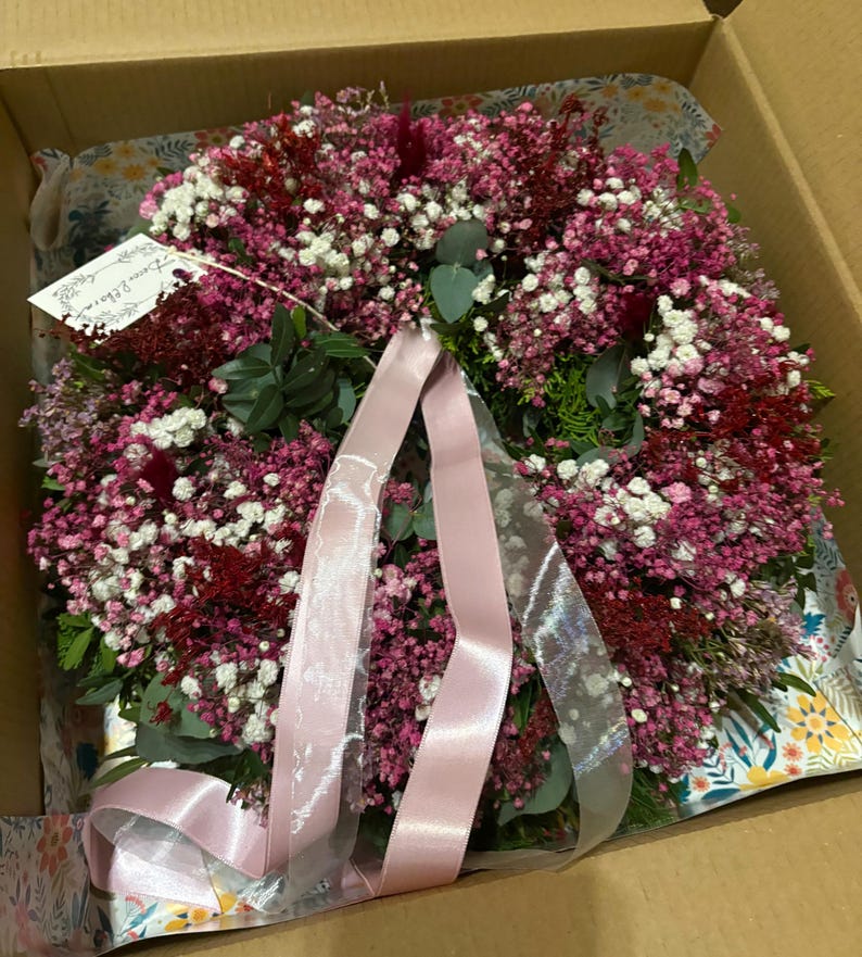 Kranz Türkranz Muttertag Osterkranz Schleierkraut Trockenblumen Eukalyptus dekoration personalisiertes geschenk wanddeko geschenkidee image 3