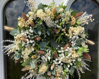 Kranz Türkranz Naturkranz Schleierkraut Trockenblumen Eukalyptus Hochzeit personalisiertes geschenk wanddeko geschenkidee handgemacht boho