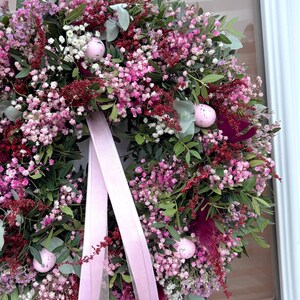 Kranz Türkranz Muttertag Osterkranz Schleierkraut Trockenblumen Eukalyptus dekoration personalisiertes geschenk wanddeko geschenkidee rosa Eier
