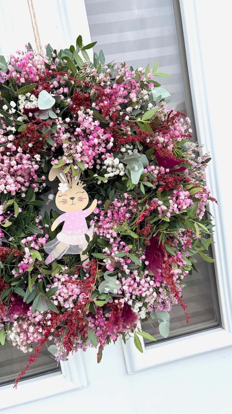 Kranz Türkranz Muttertag Osterkranz Schleierkraut Trockenblumen Eukalyptus dekoration personalisiertes geschenk wanddeko geschenkidee image 7