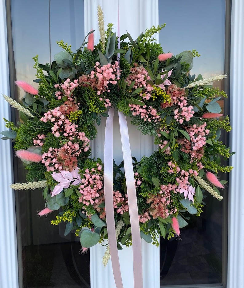 Kranz Türkranz Schleierkraut Trockenblumen Eukalyptus Hochzeit dekoration personalisiertes geschenk wanddeko geschenkidee handgemacht image 3