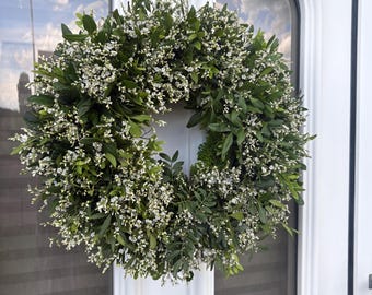 Kranz mit Limonium | Türkranz | Hochzeitskranz | Wanddeko | Hochzeit | Einweihungsgeschenk | Naturkranz | Geschenk | Grün | Boho | Deko