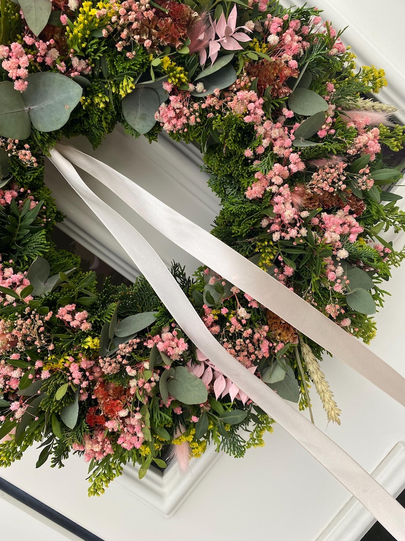 Kranz Türkranz Schleierkraut Trockenblumen Eukalyptus Hochzeit dekoration personalisiertes geschenk wanddeko geschenkidee handgemacht image 10