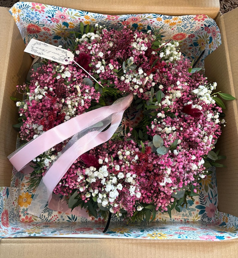 Kranz Türkranz Muttertag Osterkranz Schleierkraut Trockenblumen Eukalyptus dekoration personalisiertes geschenk wanddeko geschenkidee ohne dekor