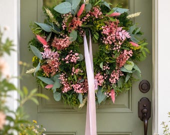 Kranz Türkranz Schleierkraut Trockenblumen Eukalyptus Hochzeit dekoration personalisiertes geschenk wanddeko geschenkidee handgemacht