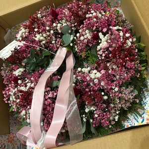 Kranz Türkranz Muttertag Osterkranz Schleierkraut Trockenblumen Eukalyptus dekoration personalisiertes geschenk wanddeko geschenkidee image 1