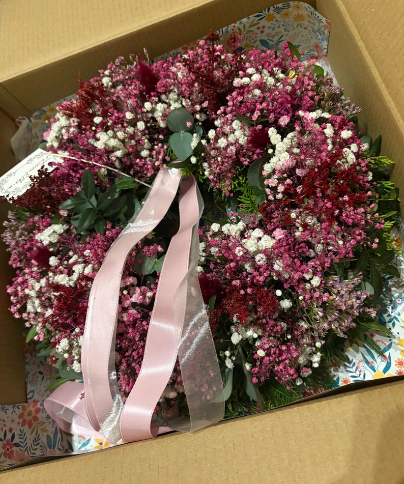 Kranz Türkranz Muttertag Osterkranz Schleierkraut Trockenblumen Eukalyptus dekoration personalisiertes geschenk wanddeko geschenkidee image 1