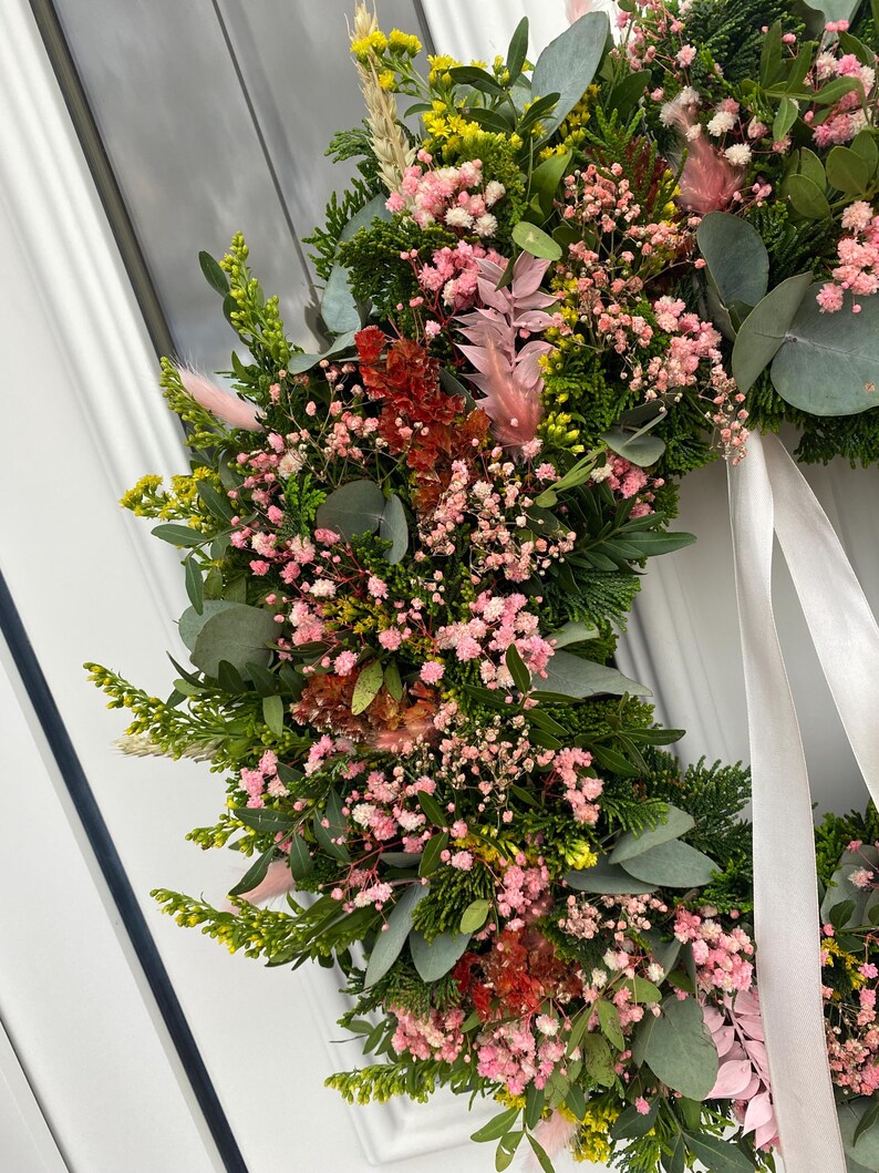 Kranz Türkranz Schleierkraut Trockenblumen Eukalyptus Hochzeit dekoration personalisiertes geschenk wanddeko geschenkidee handgemacht image 4