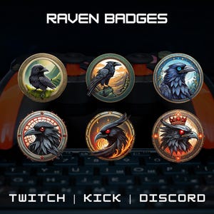 6 Raven Sub Badges | Twitch, YouTube, Discord | Bit & Sub Badges | Bird-Themed Streaming Badges | Twitch Graphics.