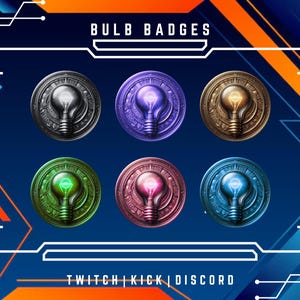 6x Twitch Sub Badges | Bulb Sub/Bit Badges | Streaming Badges | Kick Badges | Twitch Graphics | Ready To Upload | Instant Download.