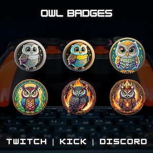 Owl Sub Badges For Twitch, YouTube, Discord | Instant Digital Download | 6 Badges In 4 Sizes | Bird Sub Badges.
