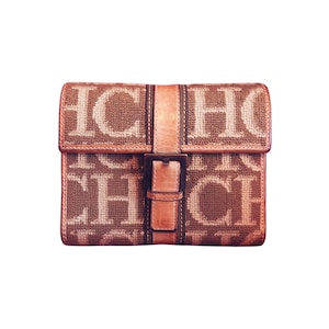 Carolina Herrera Vintage Wallet - Monogram Brown Leather Bifold Purse - Classic Designer CH Logo