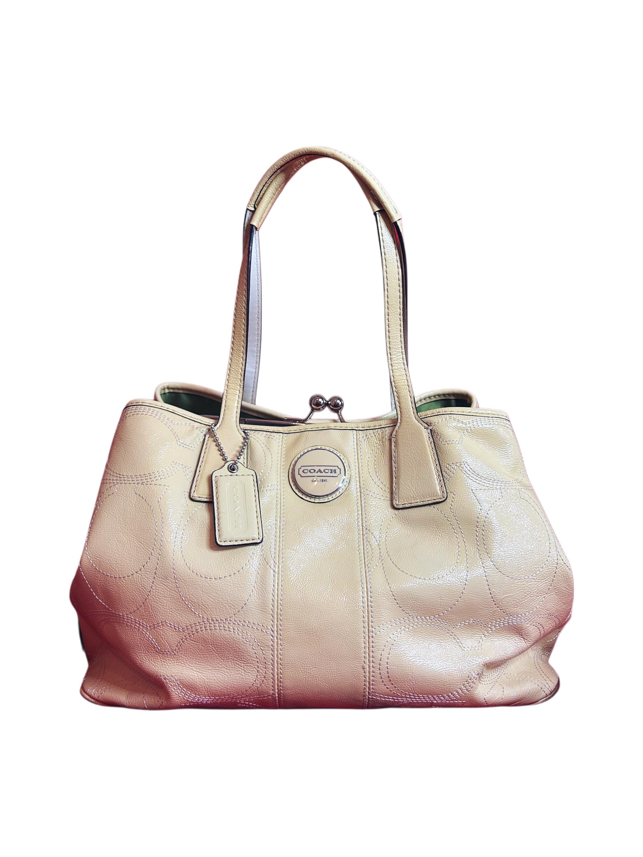 Vintage Coach Leather Tote Bag – Large Cream Satchel With Logo 