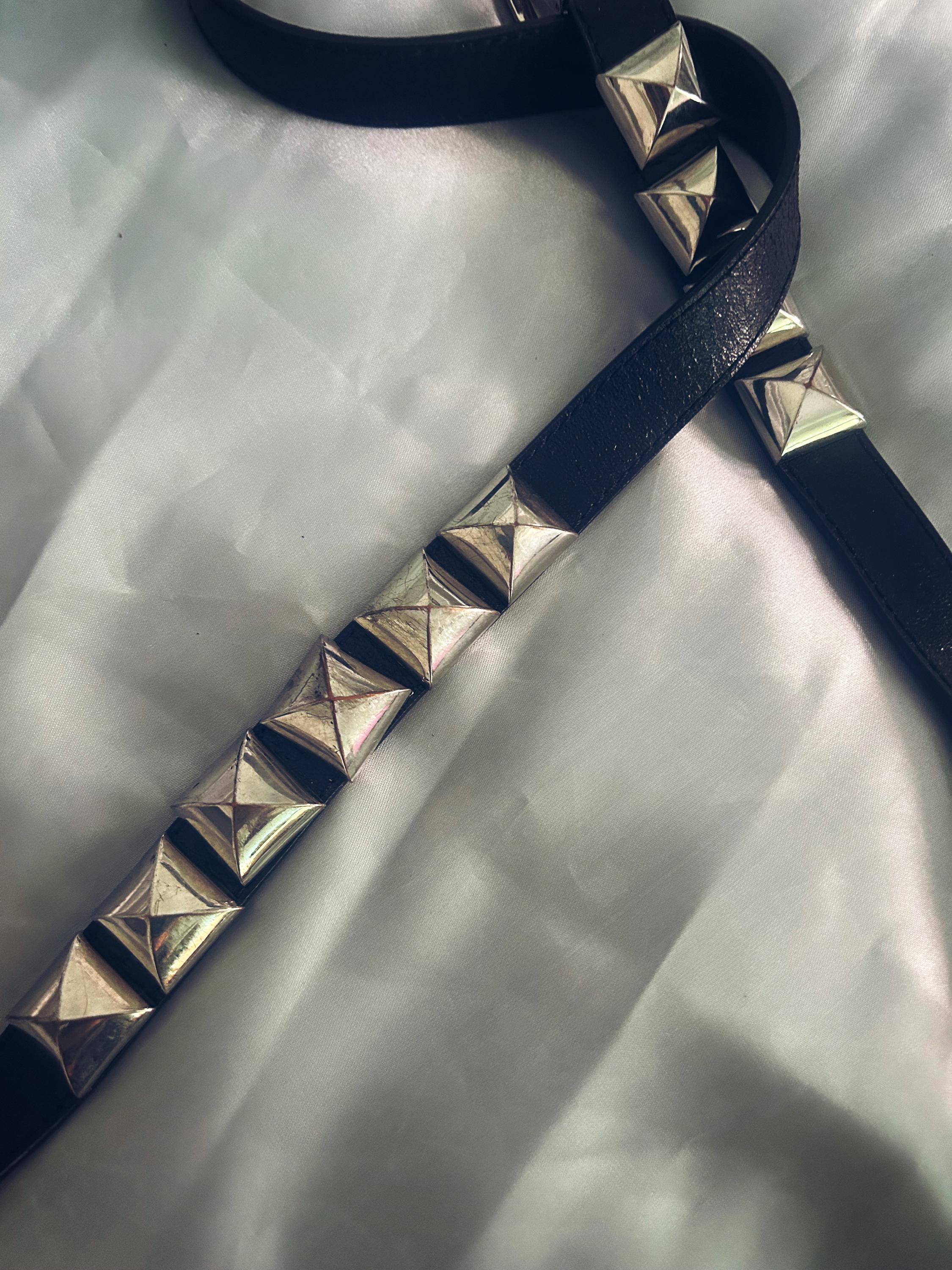 Vintage Black Studded Punk Belt – 180 Cm – Silver Pyramid 