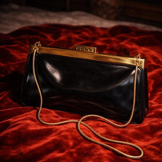 Gucci Black Patent Leather Chain Clutch – Silver Hardware