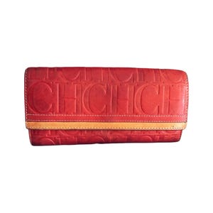Vintage Carolina Herrera Leather Wallet – Red & Camel Bicolor – CH Spain 2000s