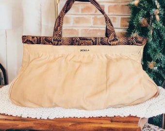 Furla Oversized Leather Tote Bag – Ivory Python-Effect Leather – Made in Italy