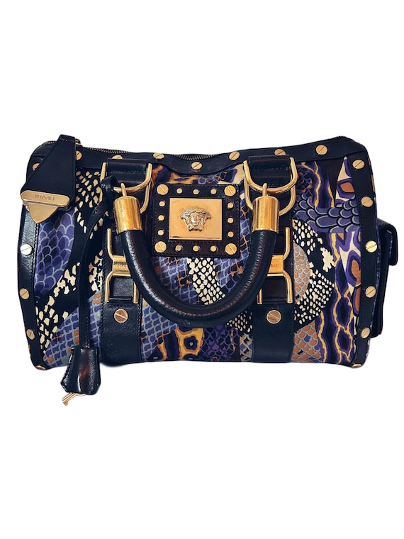 Versace Multicolor Python-Print Barrel Bag – Earl… - image 1