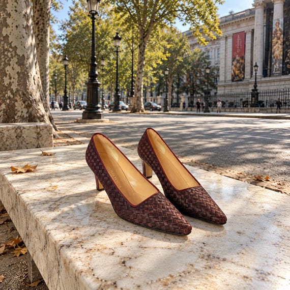 Bottega Veneta, Zapatos Bottega Veneta Vintage Intrecciato de Seda | Salones Burdeos de Punta | Made in Italy | Talla 37.5