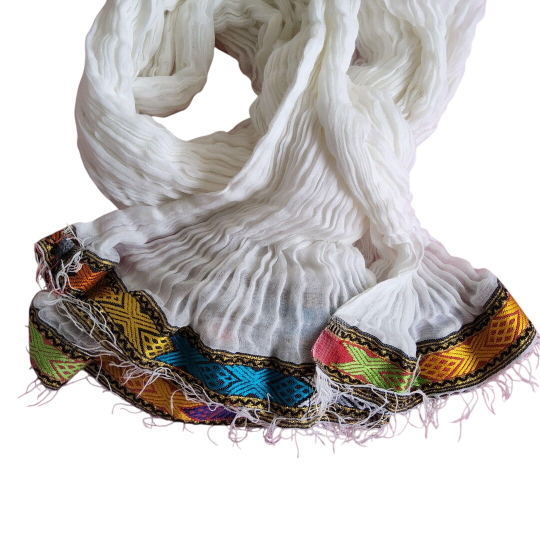 Beza Threads Handmade Cotton Netela: Ethiopian Scarf With Colorful Tibeb Border - Etsy