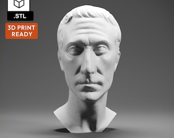 May include: A white plaster bust of Julius Caesar, a Roman general and statesman. The bust is a 3D printable model, indicated by the .STL file icon.