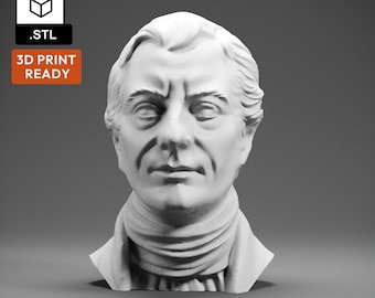 May include: A white 3D printed bust of David Ricardo, a famous economist. The bust is 3D print ready and comes in an STL file format.