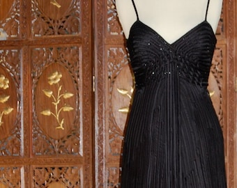 ON SALE Vintage 1980s ALBERTO Makali Black Silk Fringed Evening Gown w/ Chiffon Wrap Sz 6