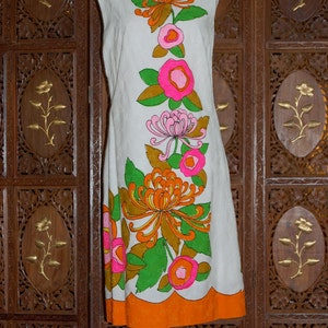 Vintage 1960s ALEX COLEMAN CALIFORNIA Neon Floral Cotton Sheath Dress image 3