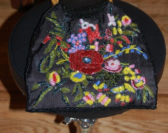 Fabulous Multicolored Beaded Evening Bag with Bamboo Handles