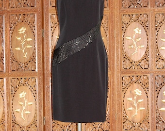 ON SALE Vintage 1980s BOB Mackie Black Beaded Mini  Halter Dress Sz 4 Nwt