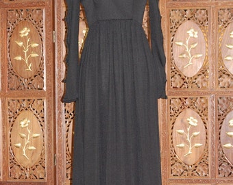 ON SALE Vintage 1960s Black Maxi Dress with cut out circles on the arms  Sz 8