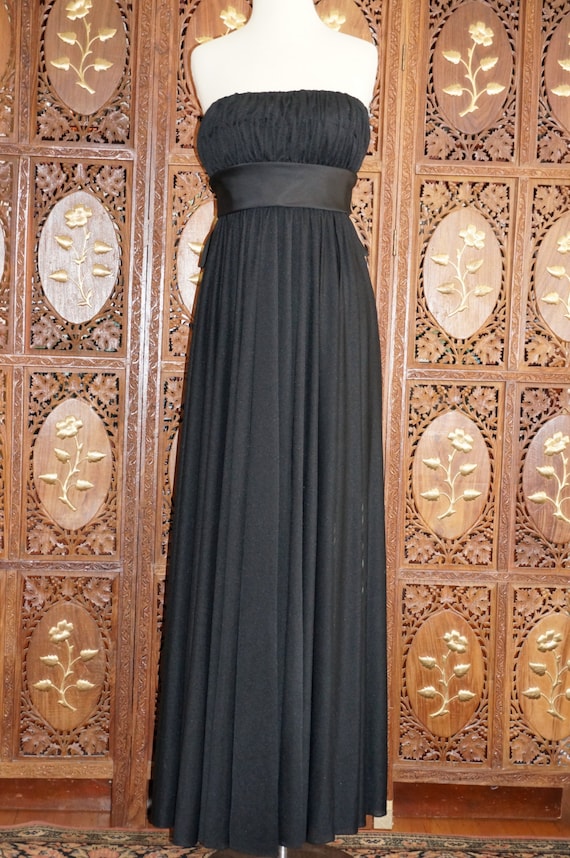 ON SALE 1970s ESTEVEZ  Black Strapless Evening Go… - image 1