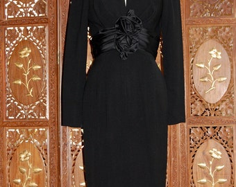 ON SALE Vintage 1950s LBD Cocktail Dress with Beautiful Rosette Bows